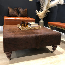 Load image into Gallery viewer, Dark Brown Brindle Cowhide Ottoman / Footstool
