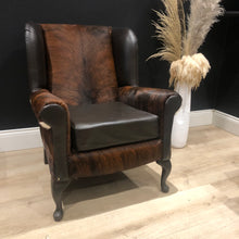 Load image into Gallery viewer, Cowhide &amp; Leather ‘Gentleman’s’ Wing Back Chair
