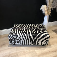 Load image into Gallery viewer, Bespoke Zebra Print Cowhide Ottoman AVAILABLE TO ORDER
