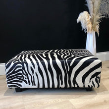 Load image into Gallery viewer, Bespoke Zebra Print Cowhide Ottoman AVAILABLE TO ORDER
