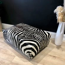 Load image into Gallery viewer, Bespoke Zebra Print Cowhide Ottoman AVAILABLE TO ORDER
