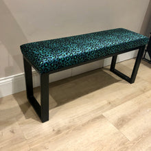 Load image into Gallery viewer, Teal Leopard Print Two Person Bench
