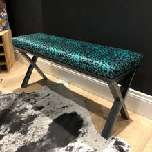 Load image into Gallery viewer, Teal Leopard Print Two Person Bench
