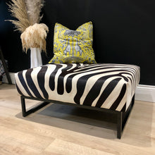 Load image into Gallery viewer, Large Zebra Print Cowhide Ottoman / Footstool on Steel Frame AVAILABLE TO ORDER!!!
