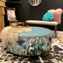 Load image into Gallery viewer, Large Circle Ottoman in Tropical Fabric - Dusky Tones - choice of colours available
