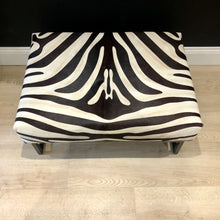 Load image into Gallery viewer, Large Zebra Print Cowhide Ottoman / Footstool on Steel Frame AVAILABLE TO ORDER!!!
