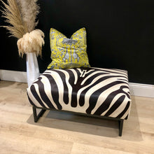 Load image into Gallery viewer, Large Zebra Print Cowhide Ottoman / Footstool on Steel Frame AVAILABLE TO ORDER!!!
