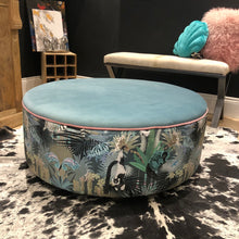 Load image into Gallery viewer, Large Circle Ottoman in Tropical Fabric - Dusky Tones - choice of colours available
