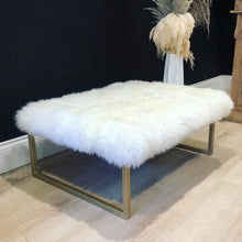 Load image into Gallery viewer, Ivory Sheepskin &amp; Gold Frame Ottoman / Footstool
