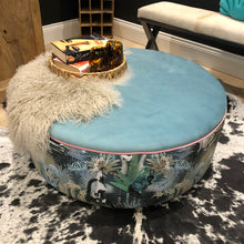 Load image into Gallery viewer, Large Circle Ottoman in Tropical Fabric - Dusky Tones - choice of colours available
