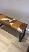 Load and play video in Gallery viewer, Tan Leather &amp; Cowhide Bench
