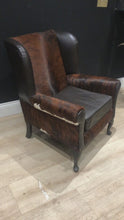 Load and play video in Gallery viewer, Cowhide &amp; Leather ‘Gentleman’s’ Wing Back Chair
