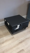 Load and play video in Gallery viewer, Leather &amp; Cowhide Storage Ottoman / Coffee Table in Black &amp; White
