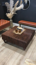 Load and play video in Gallery viewer, Dark Brown Brindle Cowhide Ottoman / Footstool
