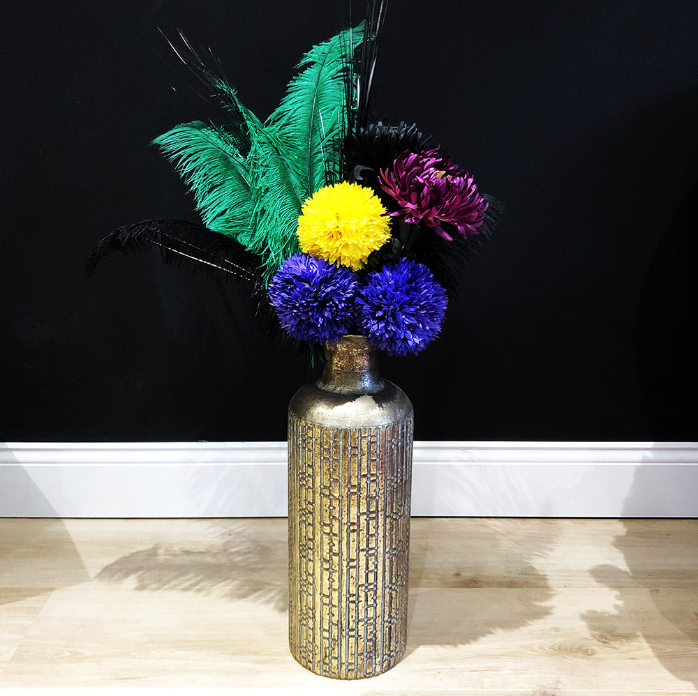 Large Embossed Vase in Distressed Gold