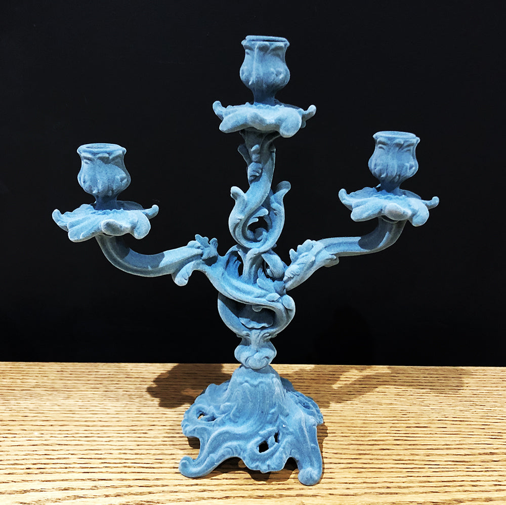 Flock Ornate Candleabra Grey / Blue