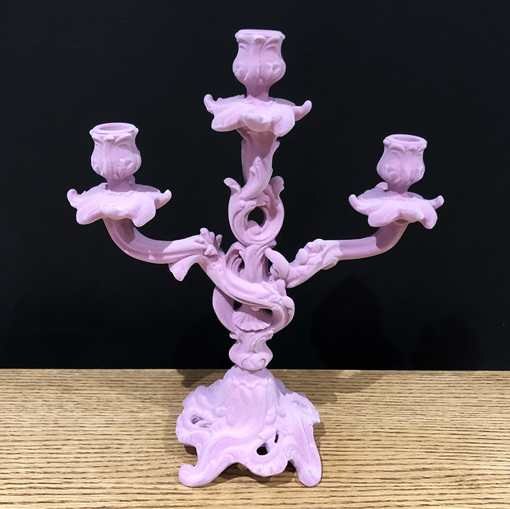 Flock Ornate Candleabra Pink