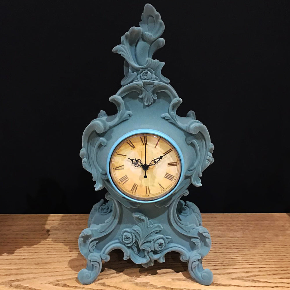 Flock Ornate Mantle Clock Grey / Blue