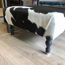 Load image into Gallery viewer, Bespoke Large Black/Brown &#39;Dairy&#39; Cowhide Ottoman / Footstool
