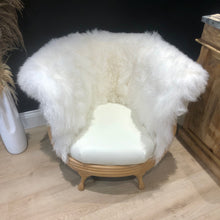 Load image into Gallery viewer, White Mongolian Sheepskin/ Tibetan Lambskin Ornate Chair
