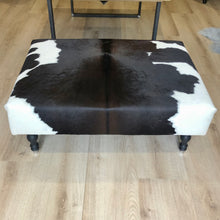 Load image into Gallery viewer, Bespoke Large Black/Brown &#39;Dairy&#39; Cowhide Ottoman / Footstool
