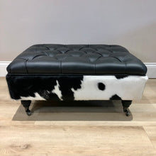 Load image into Gallery viewer, Bespoke Tufted Italian Leather &amp; Cowhide Ottoman / Footstool
