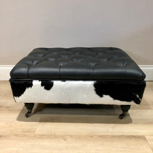 Load image into Gallery viewer, Bespoke Tufted Italian Leather &amp; Cowhide Ottoman / Footstool
