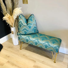 Load image into Gallery viewer, Bespoke Teal / Duck Egg &amp; Gold Fan Fabric Bench : Available to order
