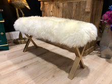 Load image into Gallery viewer, Bespoke Ivory &amp; Gold Sheepskin Two Person Bench
