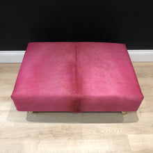 Load image into Gallery viewer, Bespoke Large Pink Cowhide Ottoman/ Footstool
