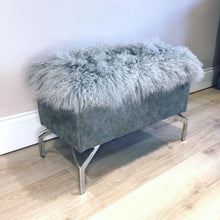 Load image into Gallery viewer, Bespoke Grey Tibetan Lambskin / Mongolian Sheepskin Pouffe
