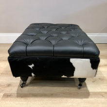 Load image into Gallery viewer, Bespoke Tufted Italian Leather &amp; Cowhide Ottoman / Footstool
