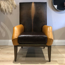 Load image into Gallery viewer, Cowhide &amp; Leather Gentleman’s Chair in Brown &amp; Tan
