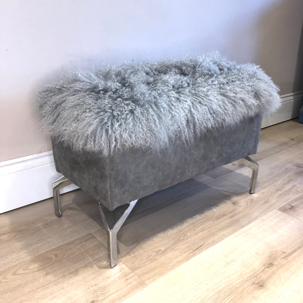 Tibetan Lambskin Sheepskin Bench / Footstool