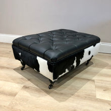 Load image into Gallery viewer, Bespoke Tufted Italian Leather &amp; Cowhide Ottoman / Footstool
