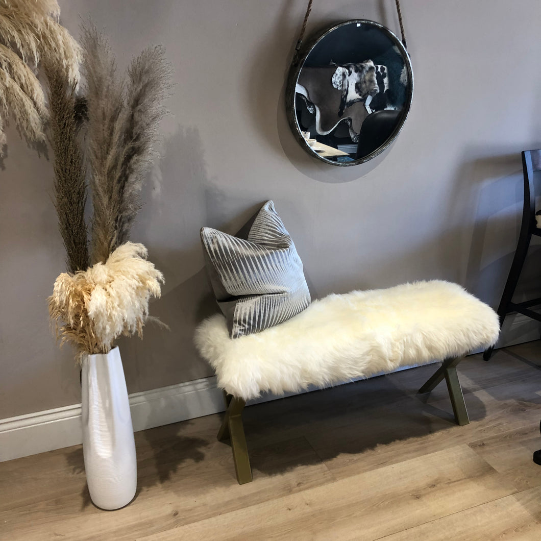 Bespoke Ivory & Gold Sheepskin Two Person Bench