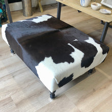 Load image into Gallery viewer, Bespoke Large Black/Brown &#39;Dairy&#39; Cowhide Ottoman / Footstool
