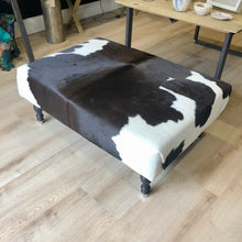 Load image into Gallery viewer, Bespoke Large Black/Brown &#39;Dairy&#39; Cowhide Ottoman / Footstool
