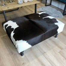 Load image into Gallery viewer, Bespoke Large Black/Brown &#39;Dairy&#39; Cowhide Ottoman / Footstool
