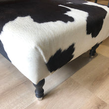 Load image into Gallery viewer, Bespoke Large Black/Brown &#39;Dairy&#39; Cowhide Ottoman / Footstool
