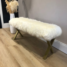 Load image into Gallery viewer, Bespoke Ivory &amp; Gold Sheepskin Two Person Bench
