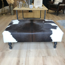 Load image into Gallery viewer, Bespoke Large Black/Brown &#39;Dairy&#39; Cowhide Ottoman / Footstool
