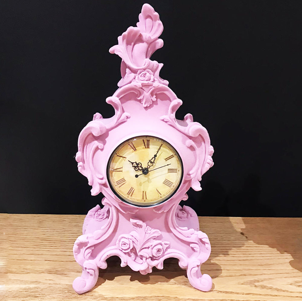 Flock Ornate Mantle Clock Pink