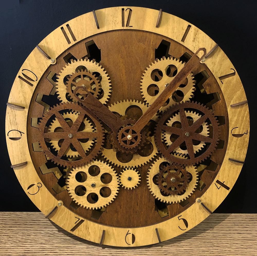 Moving Gears Wooden Clock